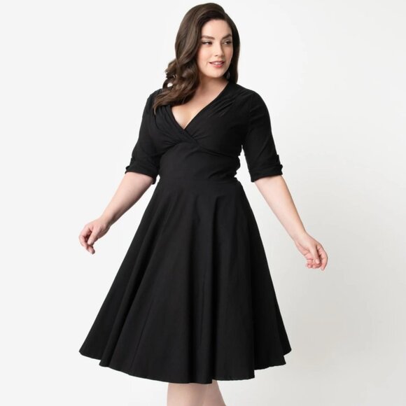 Unique Vintage 1950s Style Delores Black Swing Dress - Picture 1 of 6